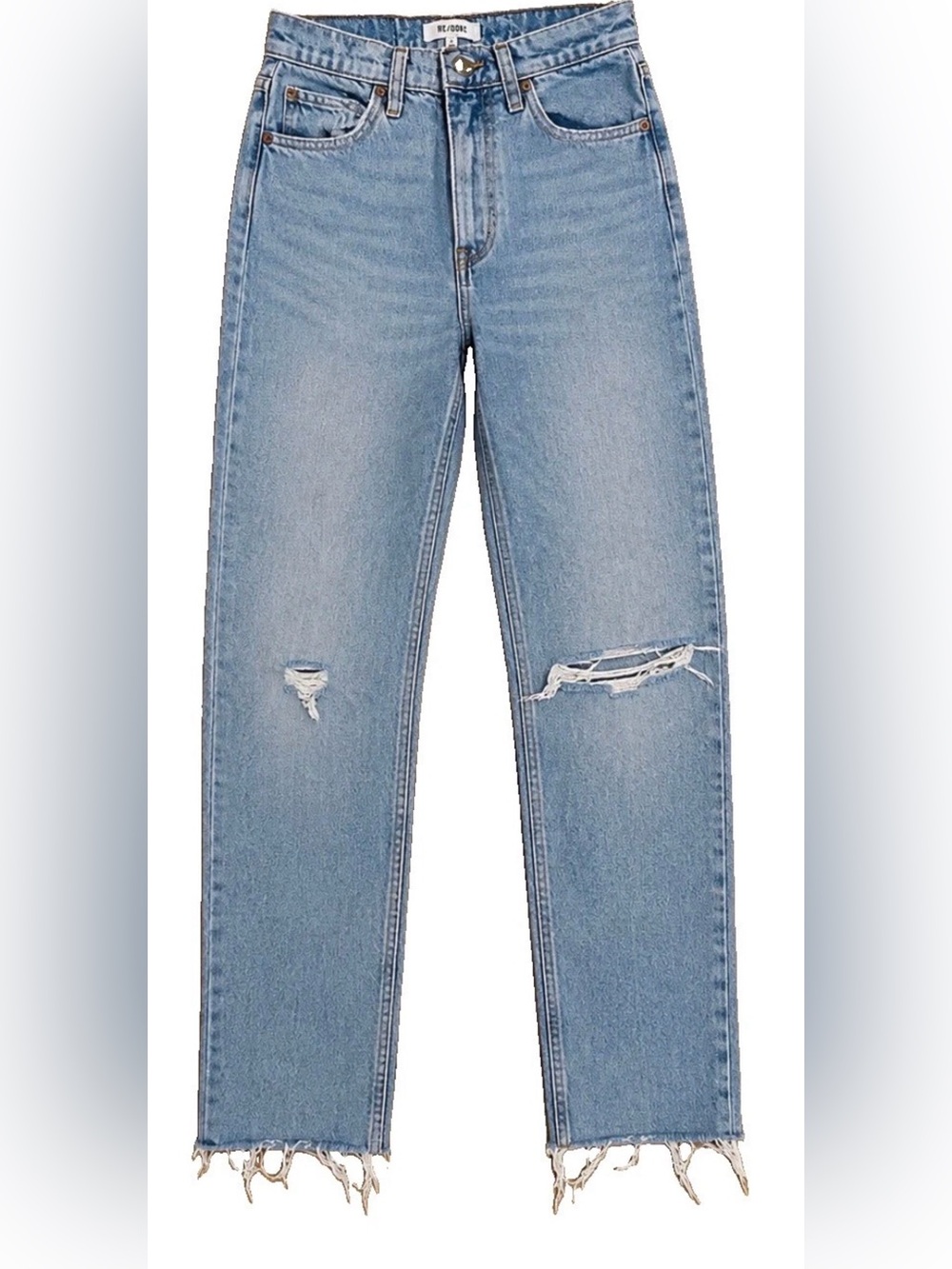 Re/Done Light Blue Straight-Leg Distressed Jeans 90s high rise